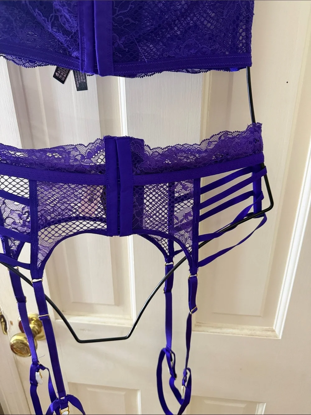 Victoria's Secret Electric Purple Lace Longline Bralette with Thong & Garter Set - Picture 7 of 16